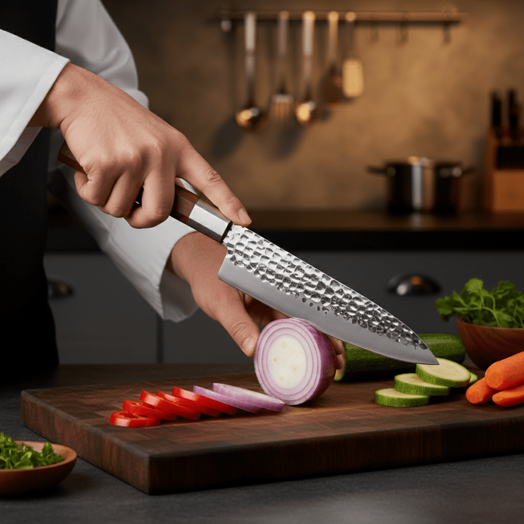 Japanese-Style Hammered Stainless Steel Chef’s Knife – 7.3 inch (18.5 cm) Precision Blade