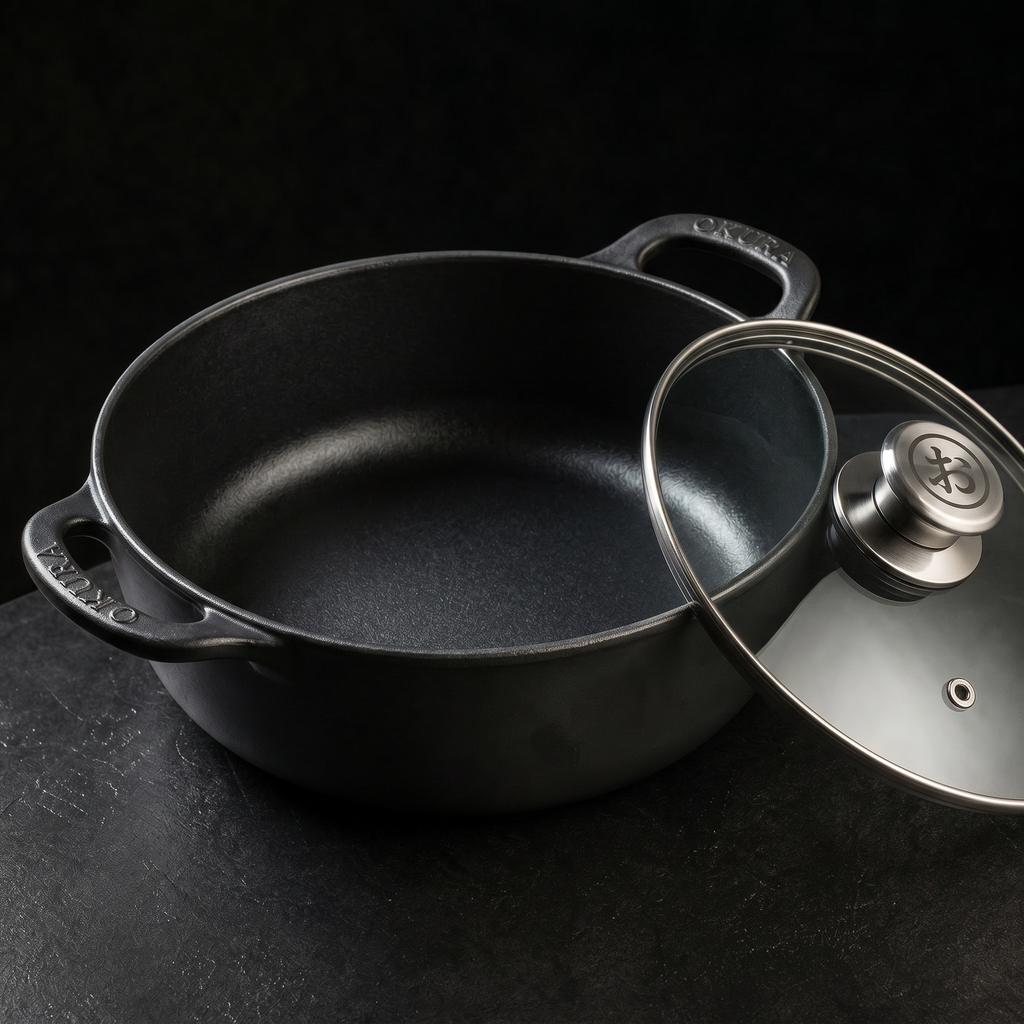 Cast Iron Casserole Pan with Glass Lid