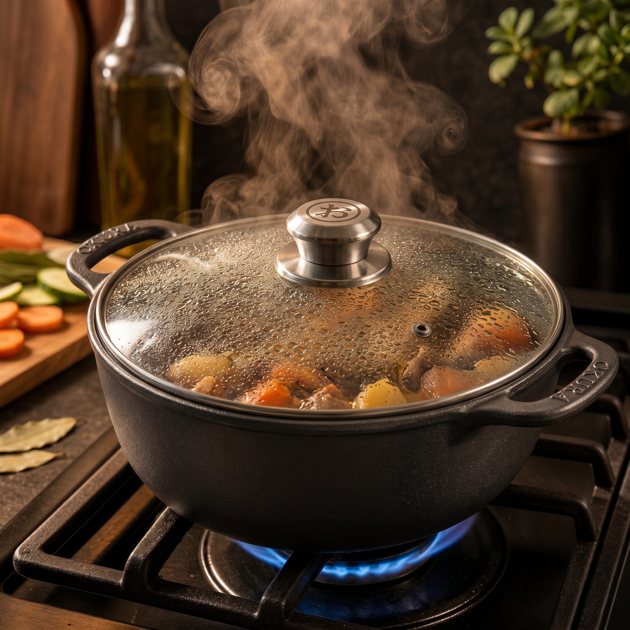 Cast Iron Casserole Pan with Glass Lid