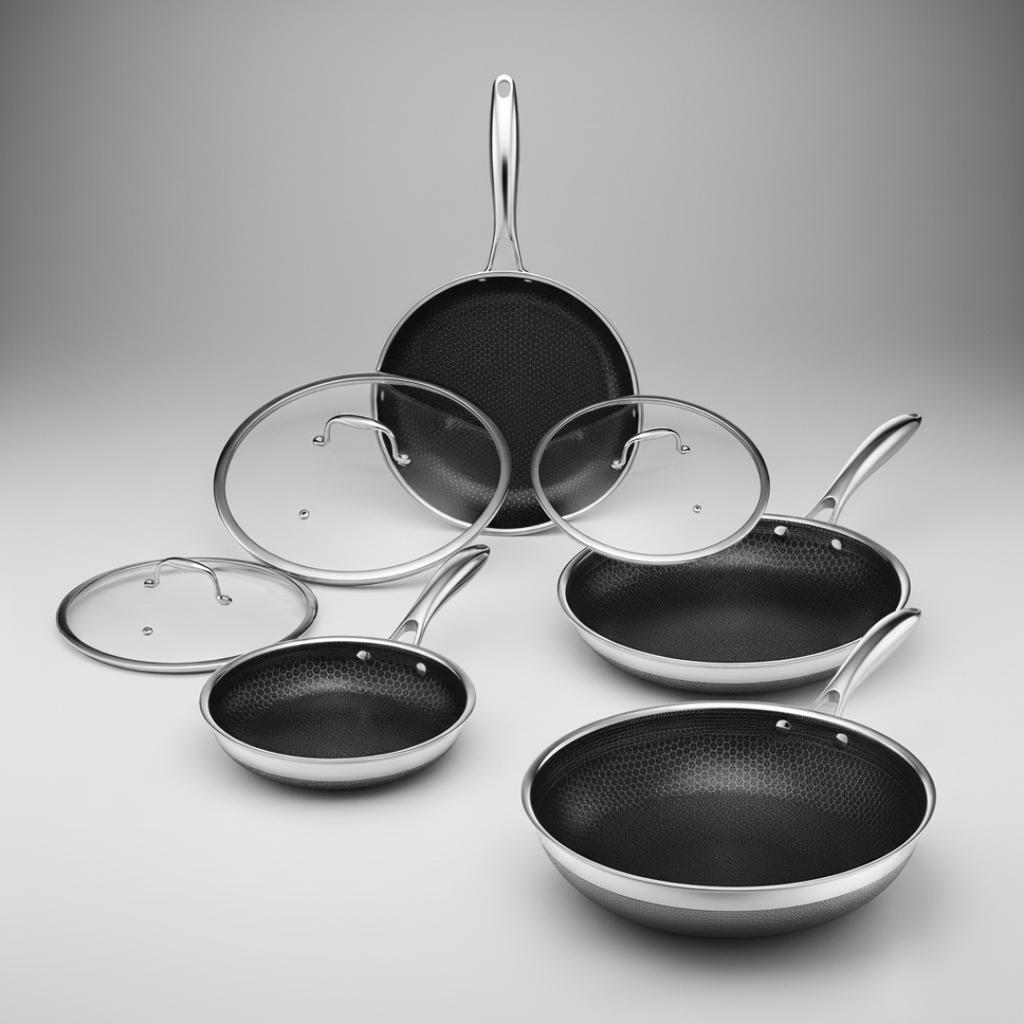 7pc Clad Hybrid Cookware Set with Lids & Wok Bundle